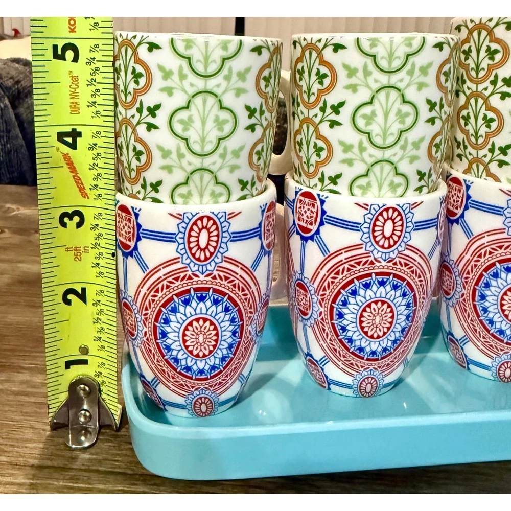 Pier 1 Espresso Cup Set 12pc Multicolor Excellent Mediterranean Boho Floral